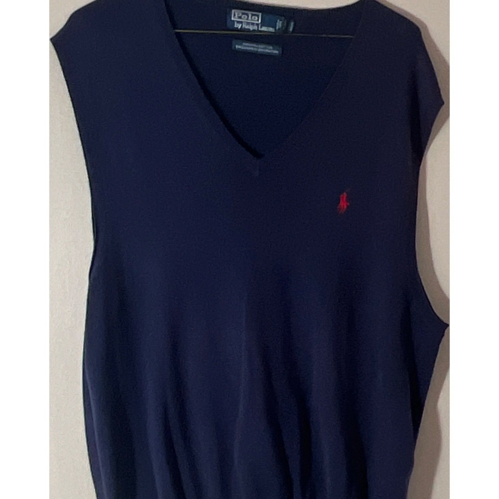 Polo by Ralph Lauren Men's V-Neck Sweater Vest Navy L Pima Cotton Logo